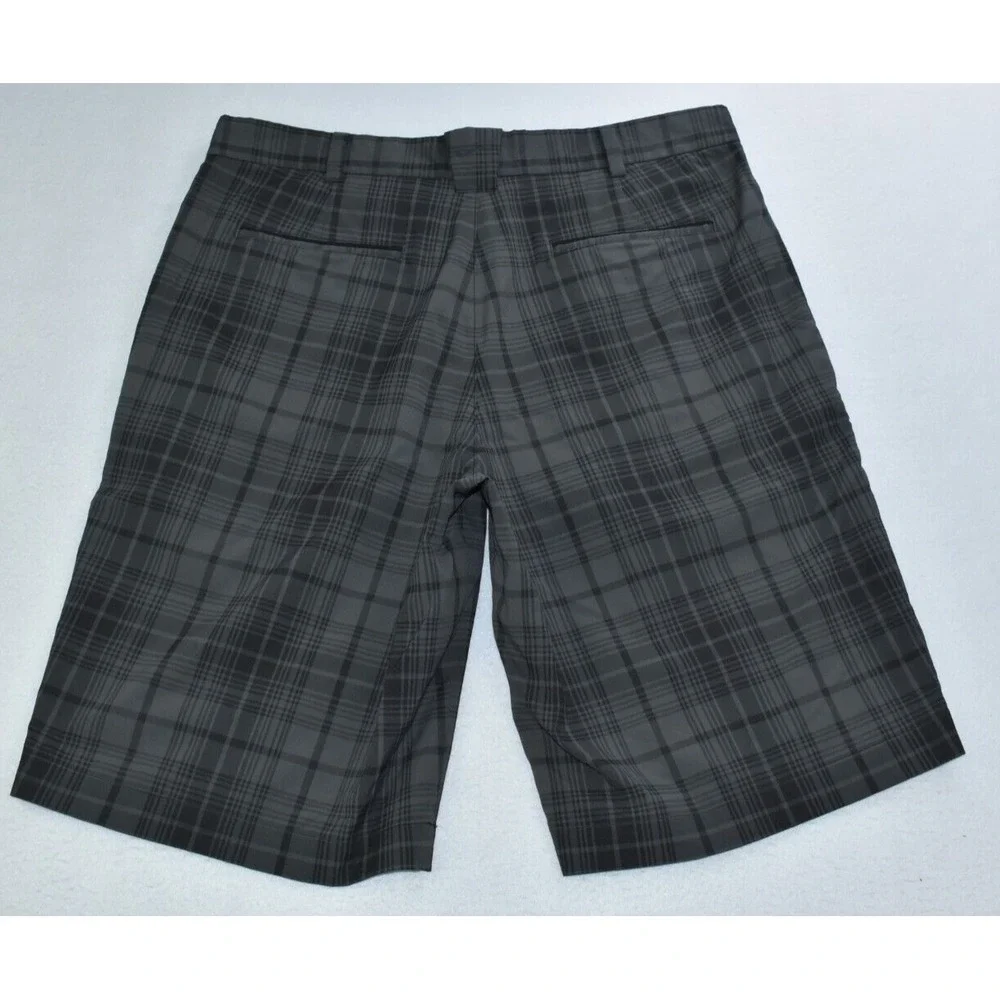 Nike Golf Tour Performance Mens Shorts Size 35 Gray/Black Plaid Chino Flat Front